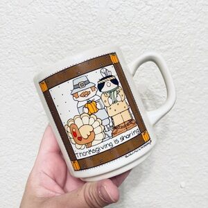 Enesco Thanksgiving is Sharing Coffee Mug Susan Marie McChesney Vtg 1985